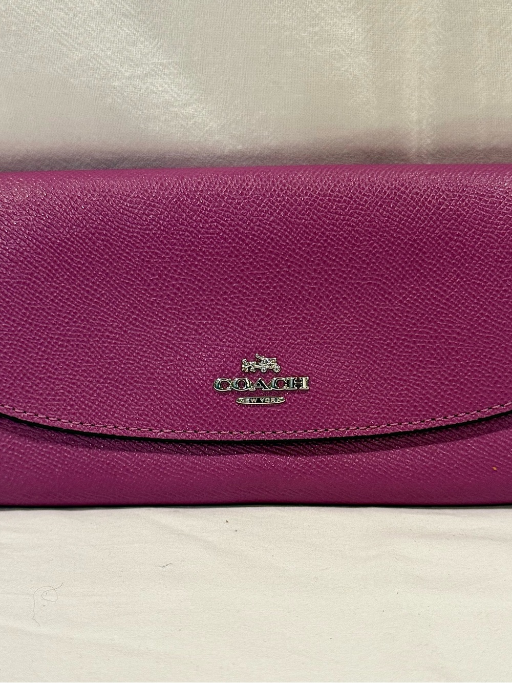 Coach Magenta Leather Slim Envelope Wallet With A Rose Meadow Floral Print